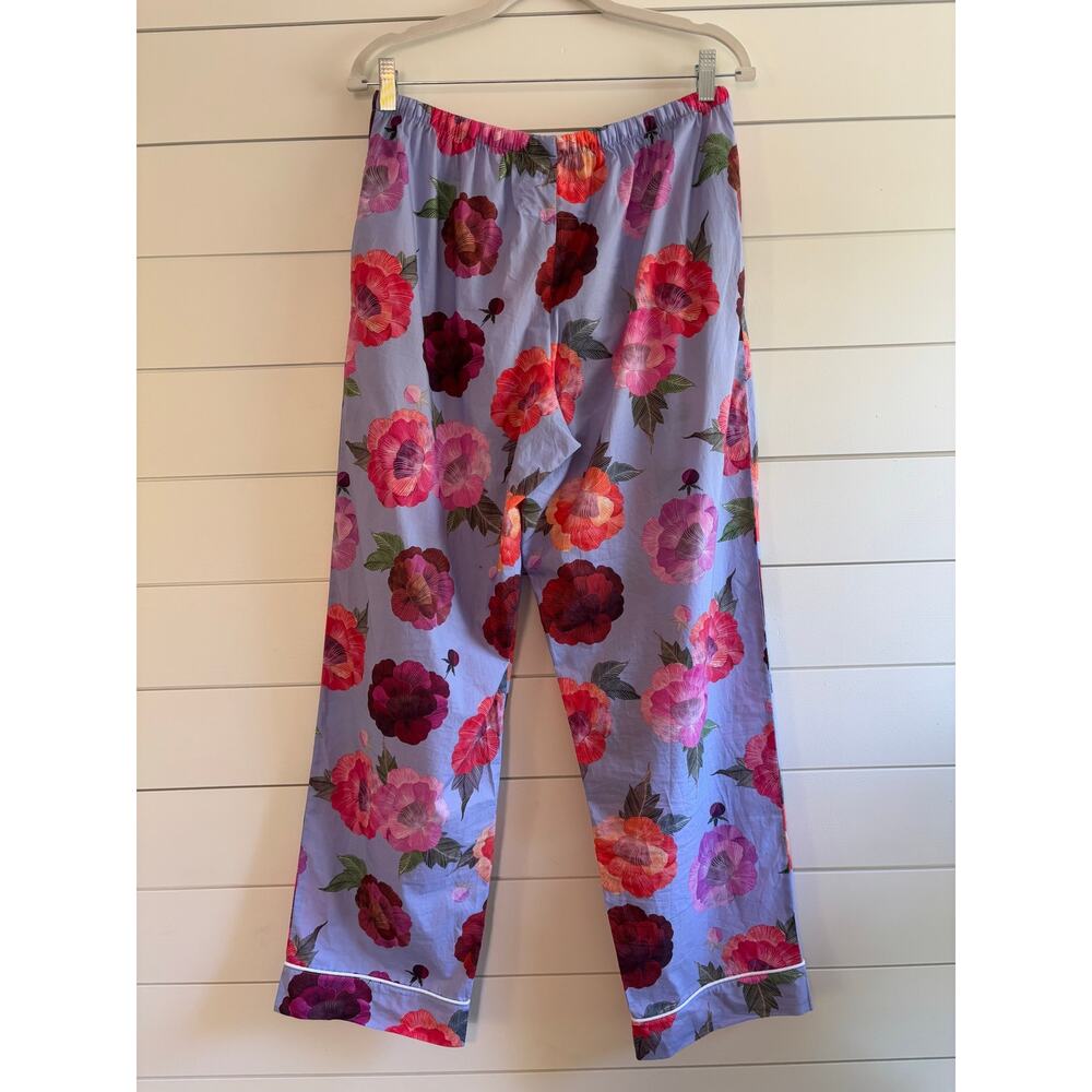 THE CAT’S PAJAMAS Women’s Cotton Floral Pajama Set— White Piping Trim Size M - Picture 5 of 7